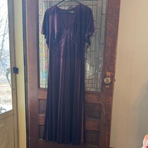 Taylor NWT Plum Velvet Formal Dress with V Neck and Ruffle Sleeve